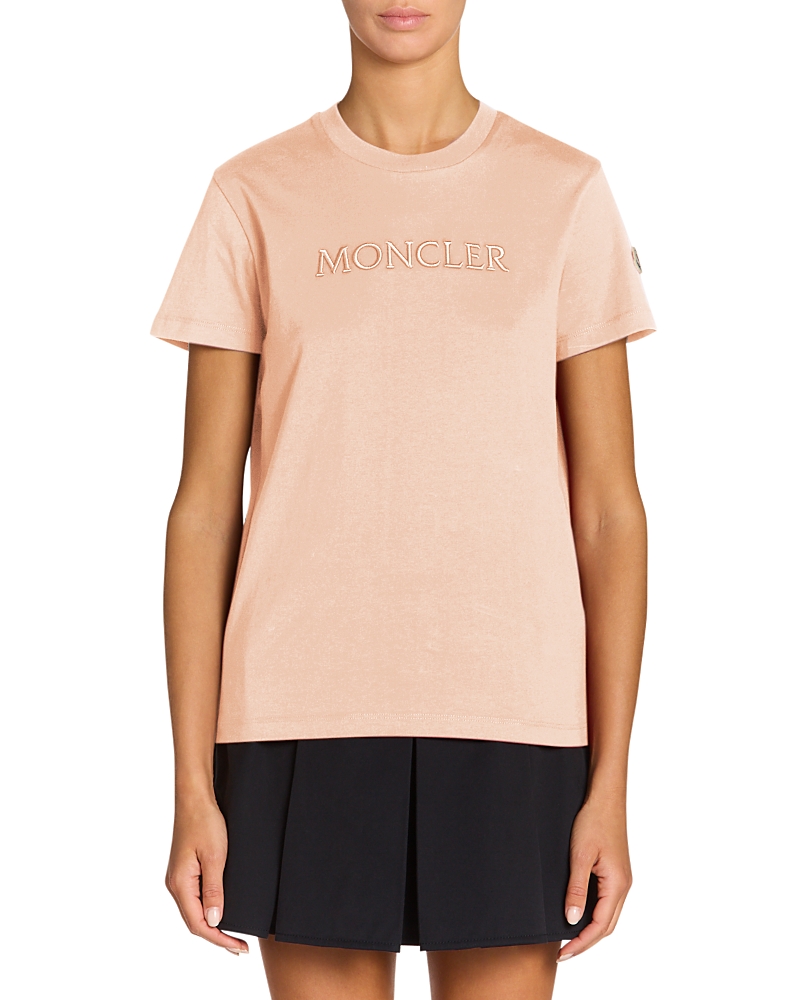 Moncler Embroidered Logo Tee In Neutral