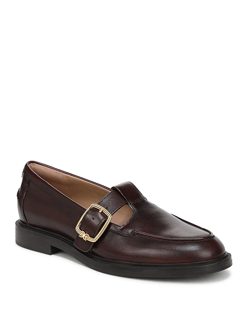 Sam Edelman Elaina T-strap Buckle Loafer Dark Brown Leather In Brown
