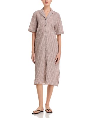 Notch Collar Linen &amp; Cotton Shirt Dress