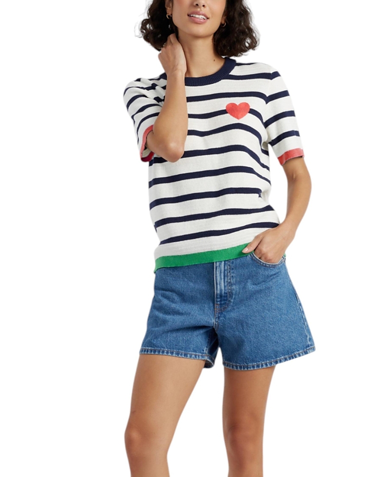 Chinti & Parker Women's Cotton Heart Breton Crochet T-Shirt