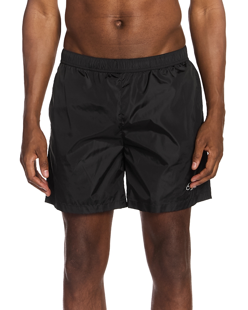 Moncler Embroidered Logo Swim Shorts In Black