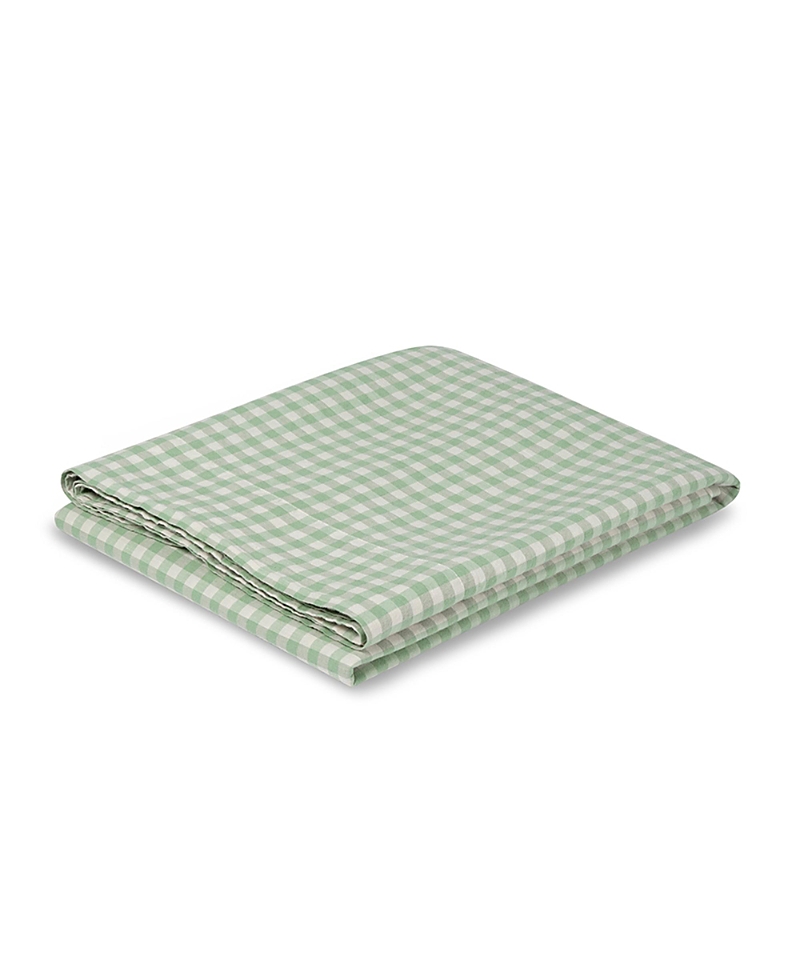 Piglet In Bed Gingham Linen Blend Flat Sheet, Twin In Green