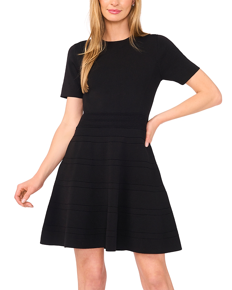 Ted Baker Short Sleeve Round Neck Mini Flare Dress In Black