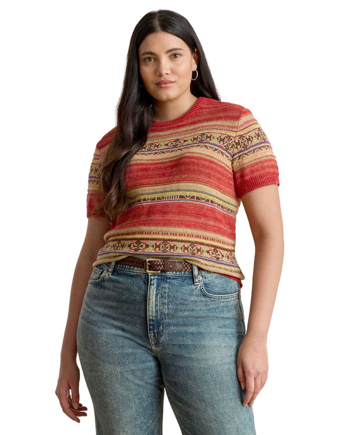 Geo Striped Short Sleeve Sweater