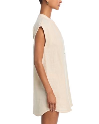 Linen Cap Sleeve Henley Mini Dress