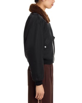 Shrunken Shearling Trim Bomber Jacket