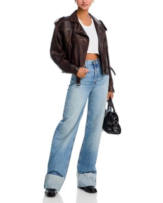 High Rise Wide Leg Cuffed Jeans in Vintage Biker Blue