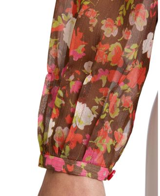 WINNIE Long Sleeve Buttoned Blouse in Floral Crinkle Georgette