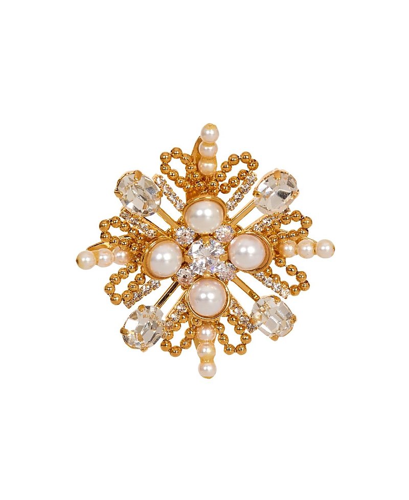 Balmain Brandebourg Bead And Crystal Brooch In Gold