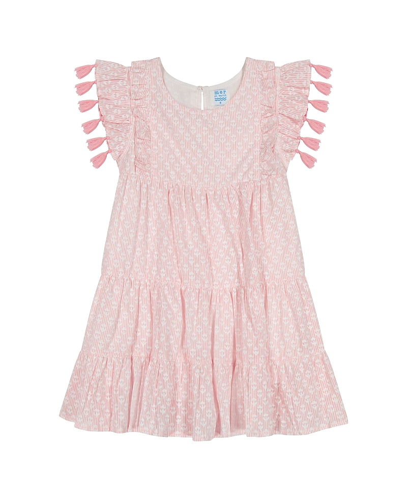 Mer St. Barth Sophie Girl's Tassel Dress Rose Stripe In Pink