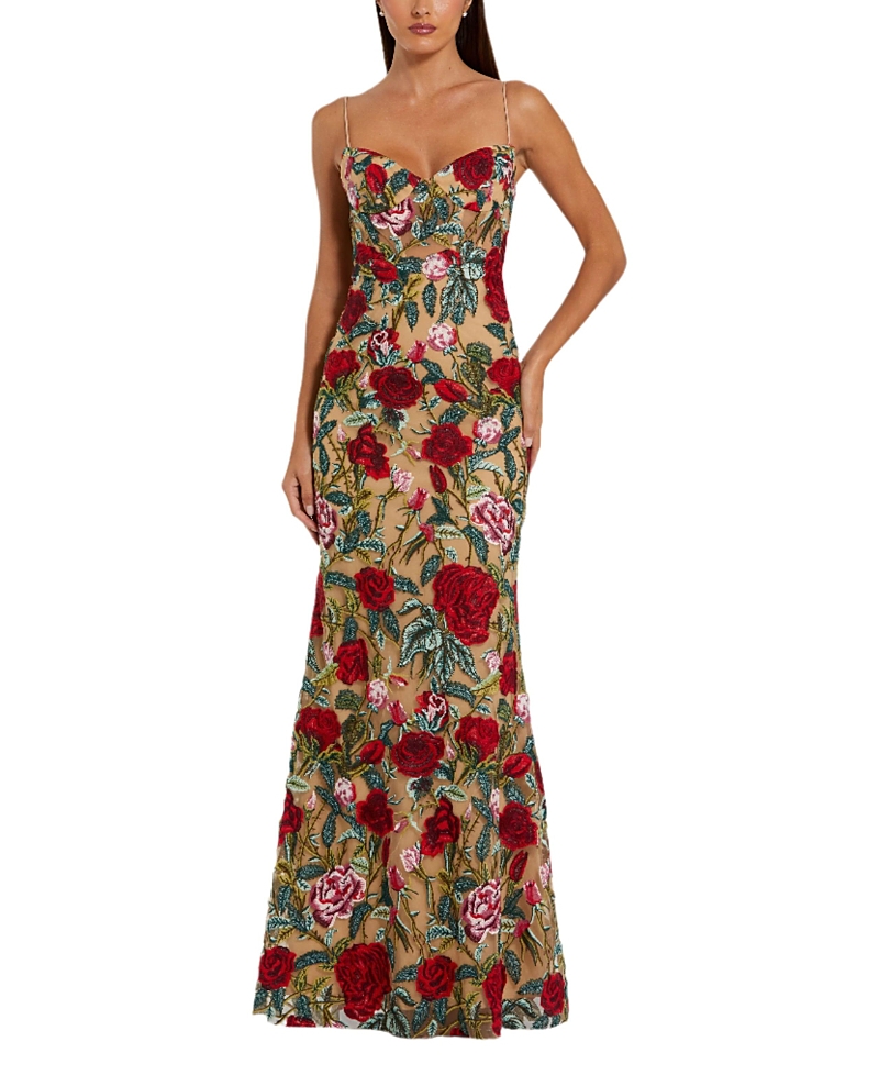 Mac Duggal Floral Embroidered Off The Shoulder Gown In Red
