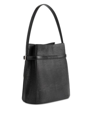 Belted Lizard-Embossed Bucket Bag in Black