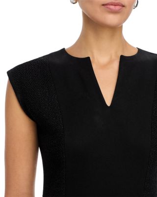 Split Neck Mixed Media Mini Dress