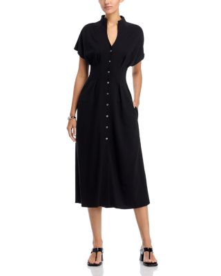 Misook - Mock Neck Button Front Midi Dress