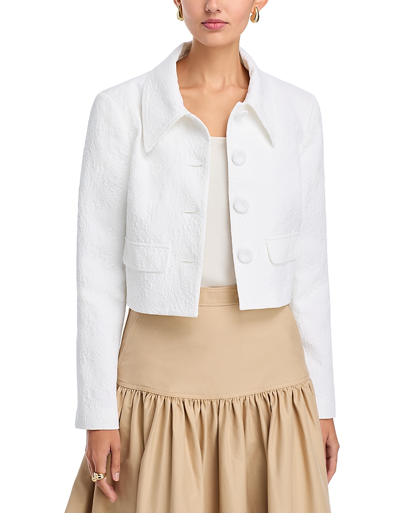 Carolina Herrera Floral Brocade Crop Jacket In Gray