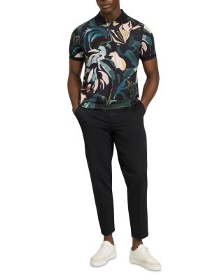 Kivem Floral Print Pure Cotton Polo Shirt