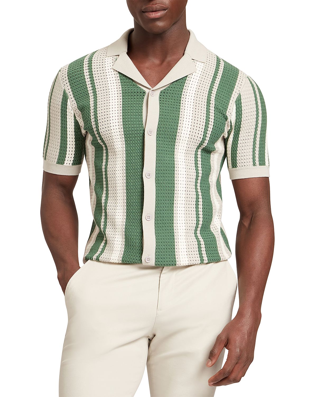 Ted Baker Flauden Striped Pointelle Knit Shirt