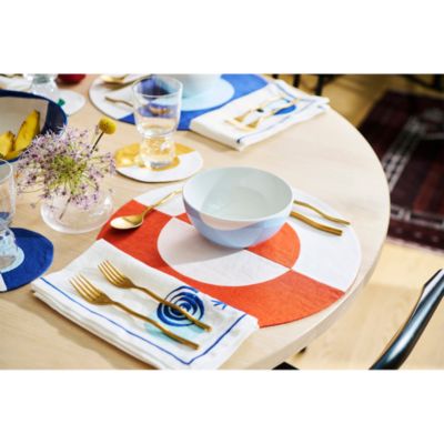 Bauhaus Embroidered Linen Round Placemats, Set of 4