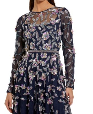 Long Sleeve Mesh Gown With Floral Detail
