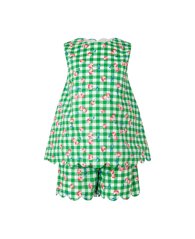 Rachel Riley Girl's Gingham Cherry-print Scalloped Top & Short Set
