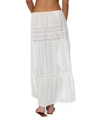 Embroidered Cotton Lace Slitted Maxi Skirt