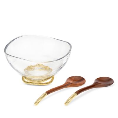 Braid Gold Glass Salad Bowl &amp; Servers