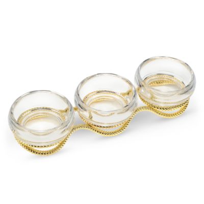 Braid Gold Glass Triple Condiment Server
