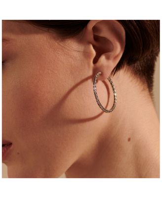 Sterling Silver Carved Chain Hoop Earrings