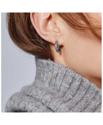 Sterling Silver Carved Chain Hoop Earrings, Small