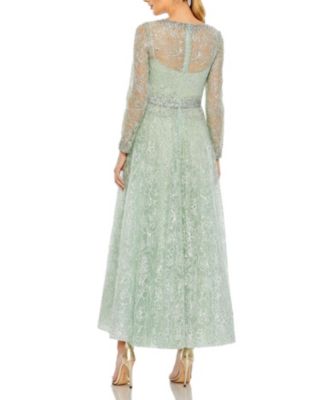 Embellished Wrap Over Long Sleeve Midi Dress