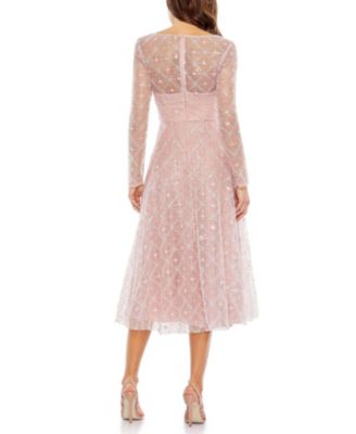 Embellished Illusion Long Sleeve Dress