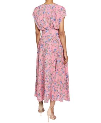 TALIA Cap Sleeve Midi Dress in Stretch Floral Print