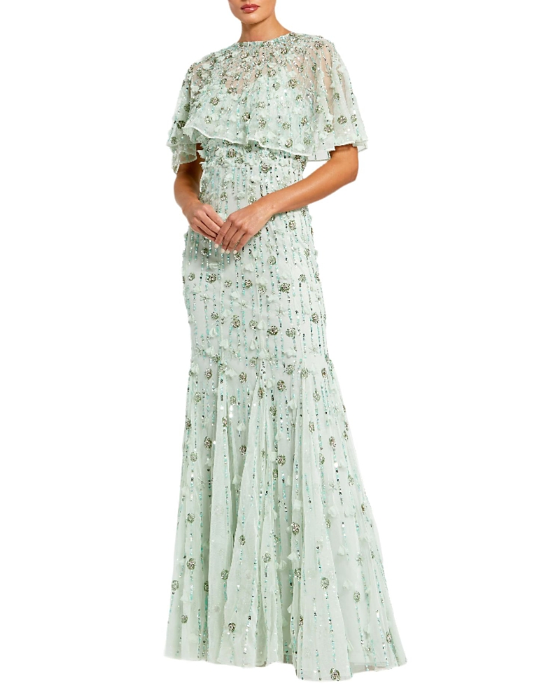 Mac Duggal Embellished Illusion Cape Sleeve Trumpet Gown