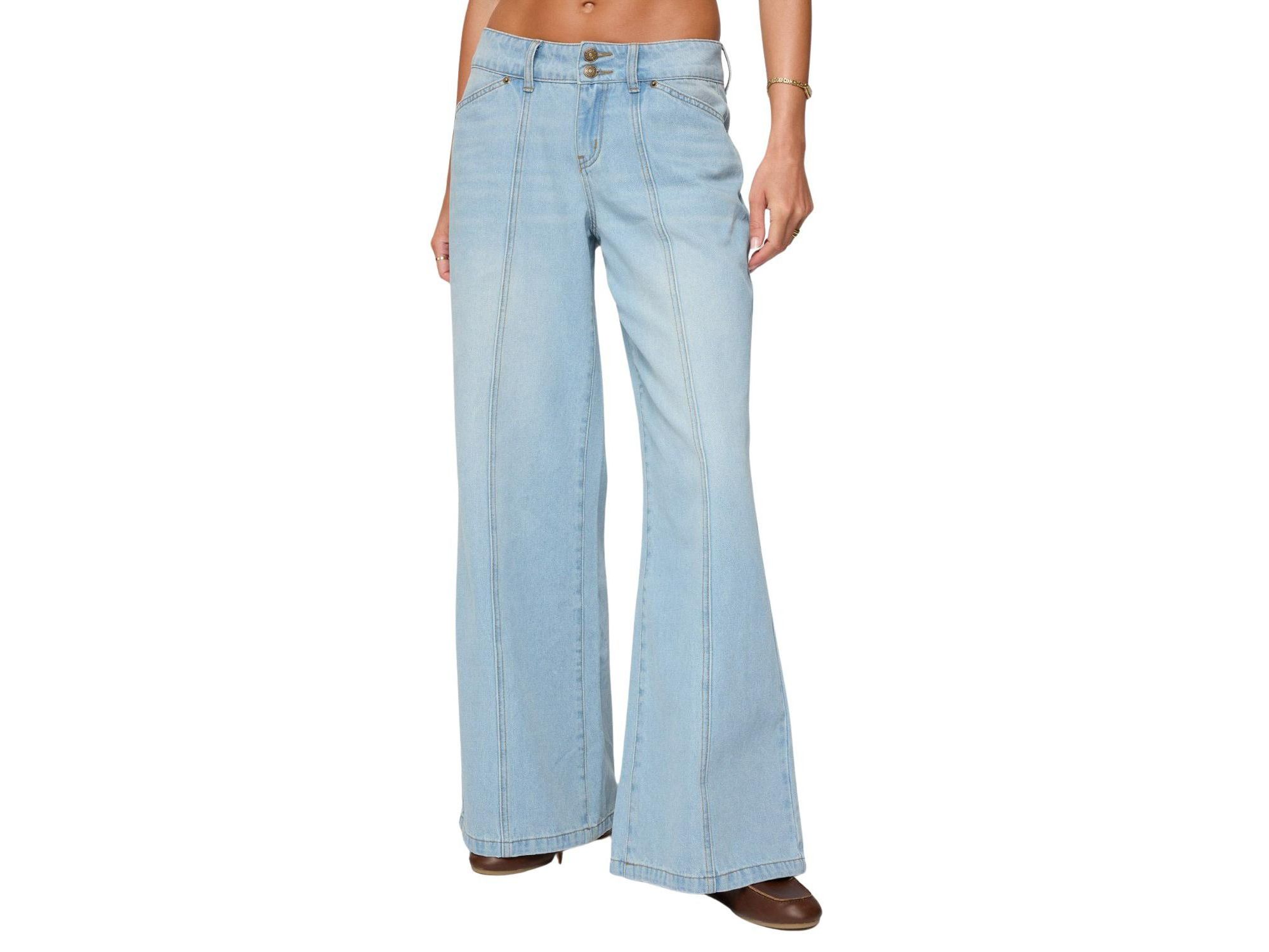 Charlie Panel Stitch Low Rise Light Rinse Wash Jeans - Image 1