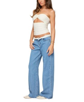 Textured Knit Strapless Cutout Top