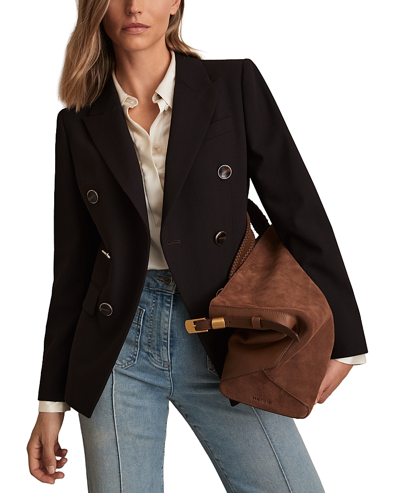 Reiss Womens Lia Peak-lapel Double-breasted Wool-blend Blazer Chocolate Brown