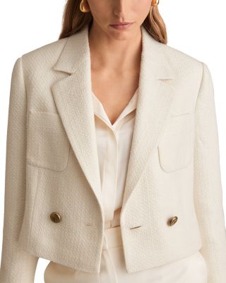 Mia Cropped Double Breasted Textured Blazer White