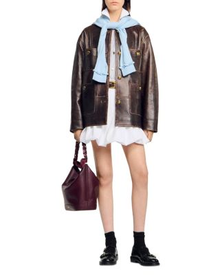 Long Distressed Leather Jacket