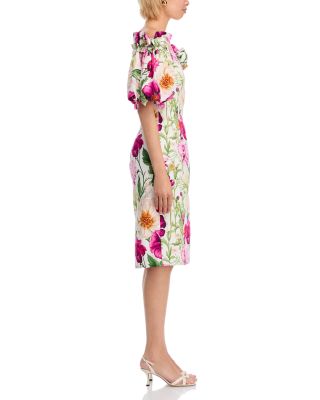 Off-the-Shoulder Cotton Floral Balloon Sleeve Dress