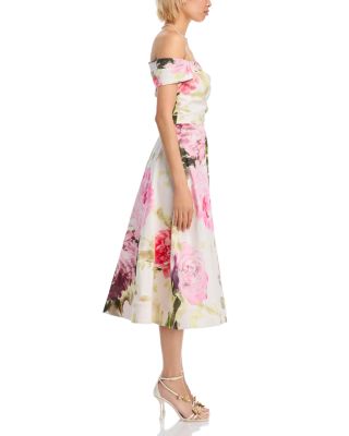 Off-the-Shoulder Cotton Dress with Beaded Flower Waist