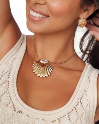 Cubic Zirconia Scallop Shell Pendant Necklace, 36"