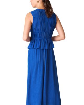 Shirred V Neck Midi Dress