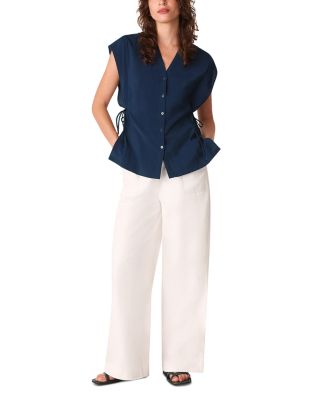 Button Down Tie Side Blouse