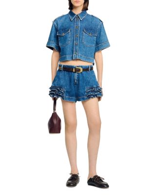 Ruffled Denim Shorts