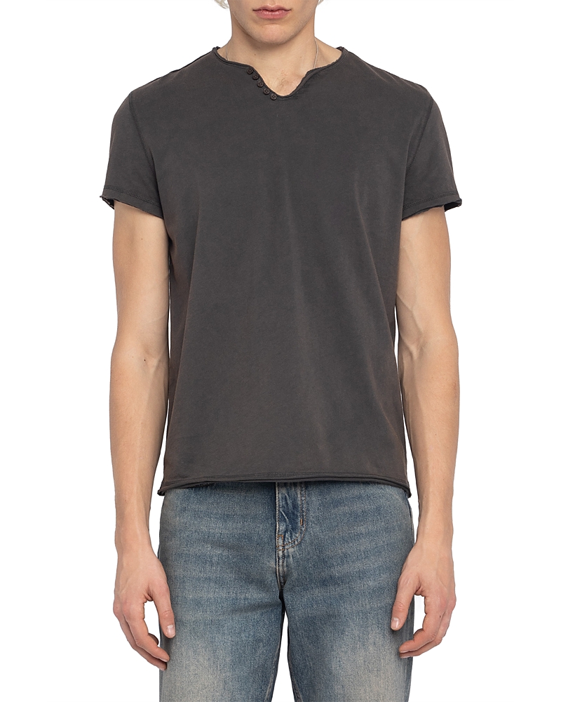 Zadig & Voltaire Monastir Split Collar Graphic Tee In Gray