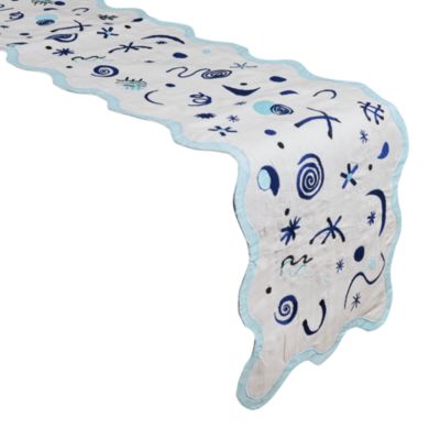 Misette - Celestial Linen Embroidered Runner in Blue