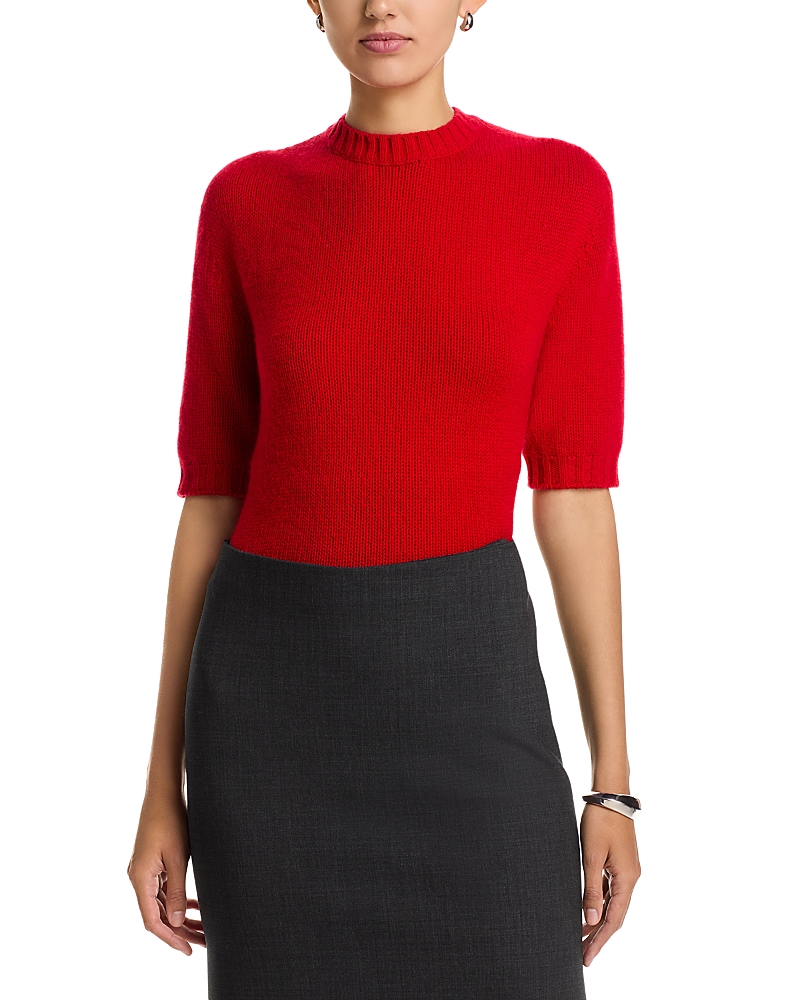 Fabiana Filippi Short-sleeved Cashmere Sweater With Ribbed Trims In Red