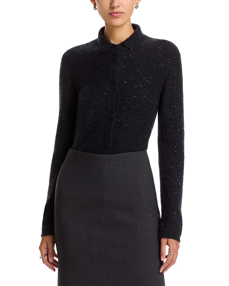 Fabiana Filippi Sequin Knit Button Front Shirt In Gray