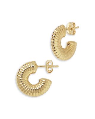 Ridged Small Hoop Earrings in 14K Yellow Gold