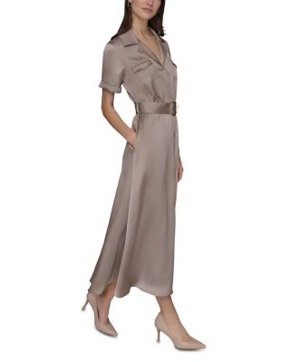 Satin Belted Midi Shirtdress